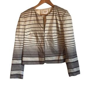 TALBOTS cream brown embroidered blazer jacket size 10